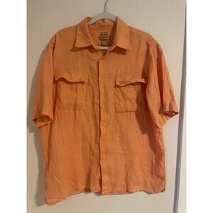 Bruno Washable Linen Shirt Men's-XL orange/peach Casual Button Down Short Sleeve